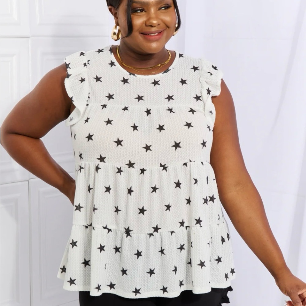 HEIMISH USA White Star Print Ruffled Short Sleeve Top